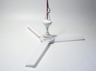 A Portable DC 12V Ceiling Fan With/Without Switch for Fish House, RV or for Outdoor Camping with a red cord hanging from it.