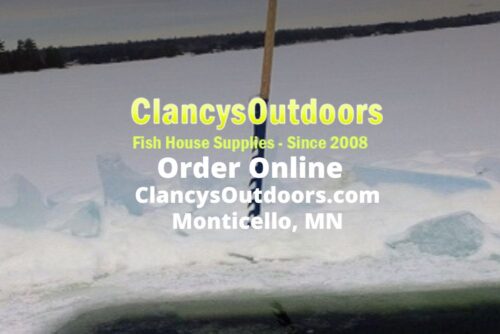 A snow shovel with the words Fish's Ice Saw order online.