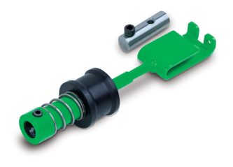 A green plastic ION Auger Quick Release with Universal Drill Adapter connector with a black handle.