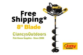 A banner with the words free shipping + Jiffy 46 X-Treme Propane W/ 8" STX Drill Asm.