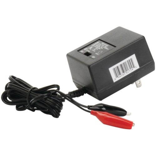 A UPG D1724 6V-12V 500mA Charger with Alligator Clips power supply with a red cord.