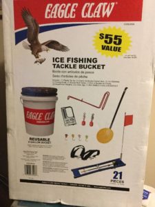 Eagle claw ice fishing tackle bucket.