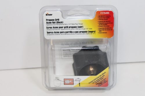 A black plastic package with a Mr. Heater Propane Grill Acme Nut (Black) in it.