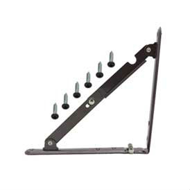 A metal bracket with screws and bolts.