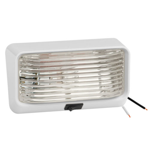 A Porch Light - White with Clear Lens fixture with a wire attached to it.