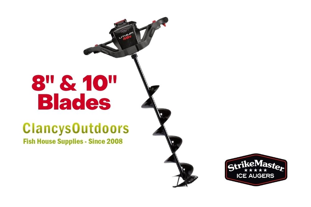 8 & 10 blades from Strikemaster 40 volt 8" or 10" Lithium Ion Electric Ice Auger - Reverse - Optional Extra Battery.