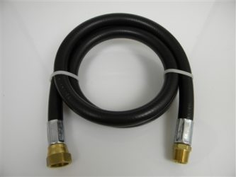 A 3/8" Thermo Plastic Hose Assembly - 48" Rubber Hose for Regulator with brass fittings on a white background.