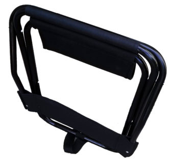 A Trophy Angler Tip-Up Case ASG-RTC-10 folding chair with a black strap.