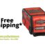 A red Strikemaster 40 Volt Lithium Ion Battery with the words free shipping.