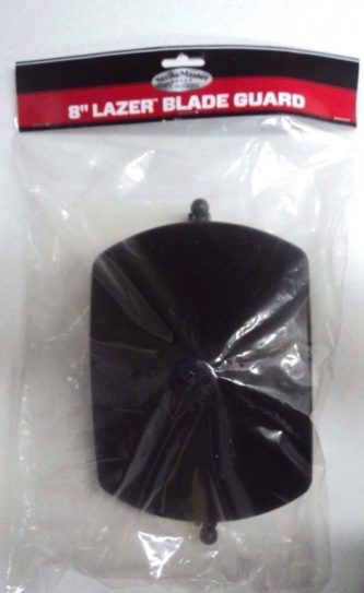 A black plastic Strikemaster 8" Lazer Blade Guard in a package.