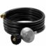 A Low Pressure Gas Regulator with 12′ Hose with a valve attached to it.