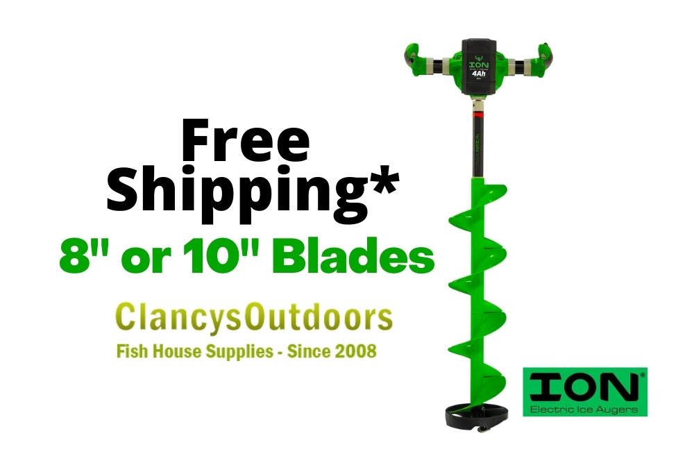 A green New !! Ion G2 8" or 10" 40 V Lithium Ion Auger with two 4 Ah Batteries tool with the words free shipping + 8 10 blades.