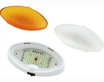 Three LED Oval Porch Lights with On/Off Switch, Clear & Amber Lenses on a white background.