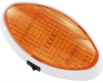A LED Oval Porch Light with On/Off Switch, Clear & Amber Lenses on a white surface.
