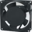 A black 12v Computer Fan on a white background.