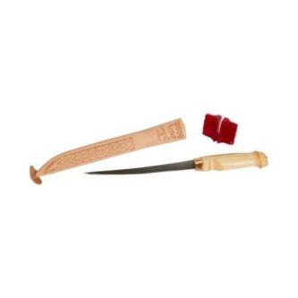 A Rapala Fish 'n Fillet knife with a red pouch next to it.