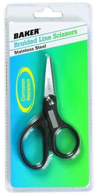 A pair of Baker Braided Line Scissors Stainless Steel in a package.