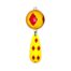 A yellow and red NCS-036 Northern Crack Spearing Teaser pendant with a Five of Diamonds on it.