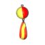 A yellow and red NCS-006 Northern Crack Spearing Teaser Orange and Chartreuse (1/4) fishing lure hanging from a hook.