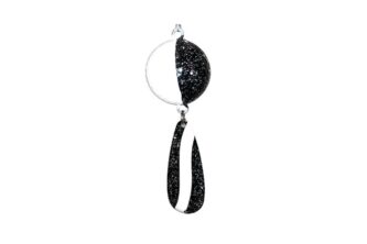 A NCS-027 Northern Crack Spearing Teaser Black and White with Specks pendant hanging on a white background.