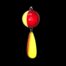 A NCS-015 Northern Crack Spearing Teaser Red and Yellow hanging on a black background.