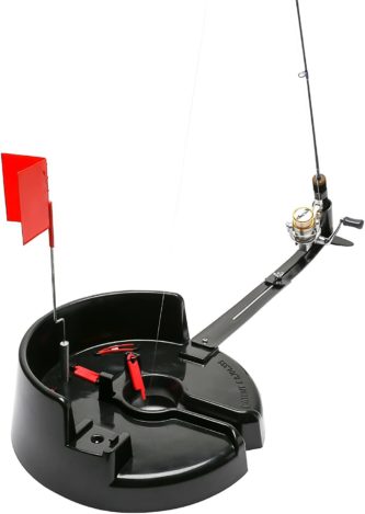 A fishing pole with an I Fish Pro 2.0 Tip Up ifish pro attached to it.