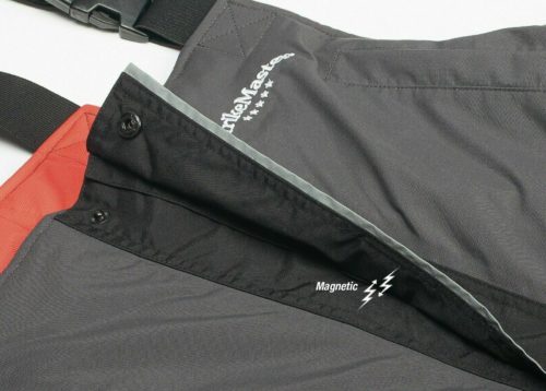 A pair of Strikemaster Men's SOS Surface Ice Fishing Bib with a zipper and a zippered pocket.