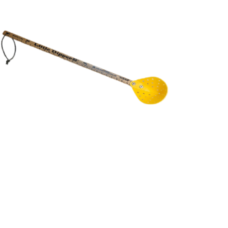 A Little Dipper Ice Scoop with a yellow handle on a white background.