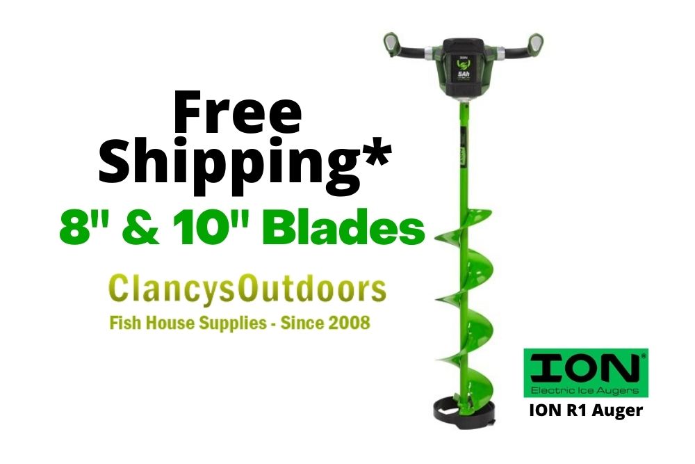 A green ION R1 Auger with the words free shipping + 8 & 10 blades.
