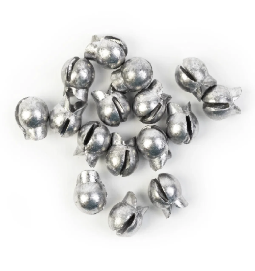 A bunch of Eagle Claw Removable Split-Shot Sinkers on a white background.