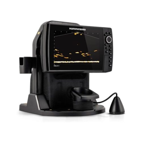 The Humminbird ICE HELIX® 9 MSI+ GPS G4N MEGA Live Bundle 411870-1 is a cutting-edge fish finder on a stand.
