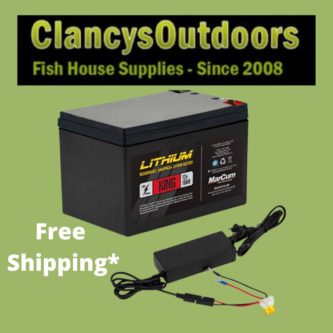 MarCum® Lithium 12V 18AH LifePO4 King Battery and 6 AMP Charger Kit, ice fishing fish finder, all season fish finder, fish finder for summer and winter, ice fishing locators for sale, fish finder ice and boat, ice fishing fish finder near me, best fish finder for summer and winter, fish finder with flasher, ice fishing locator, ice fish house supplies, ice fishing supplies