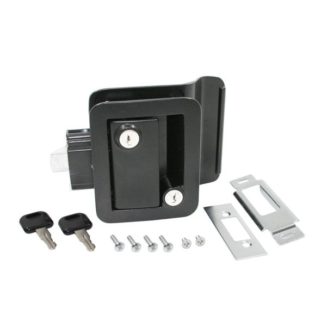 A Metal Travel Trailer Lock 013-570 with a key and screws.