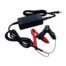 Battery charger with red clamps.