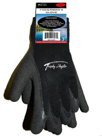 A pair of Trophy Angler Fisherman's Gloves with a logo on them.