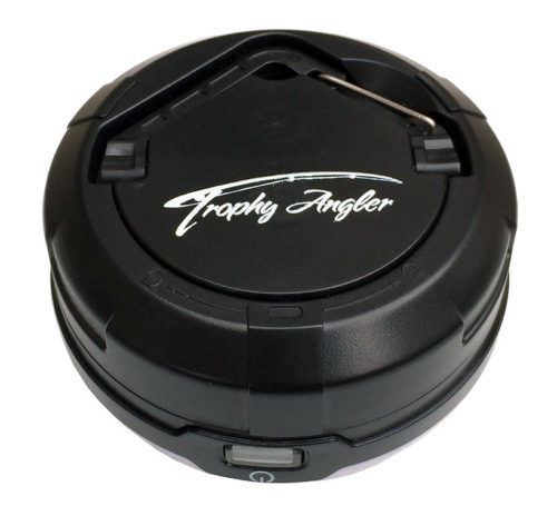 A black box with the words Trophy Angler 250 Lumen Dome Shelter Light on it.