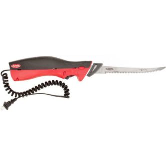 A red and black Berkley 110V Electric Fillet Knife on a white background.