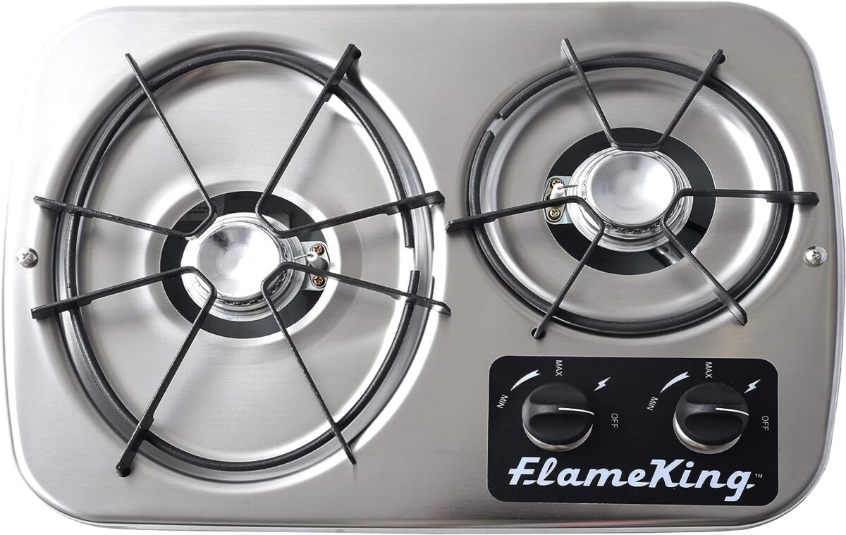 Flame King 2 Burner BuiltIn RV Trailer Stove with Wind Shield Clancy