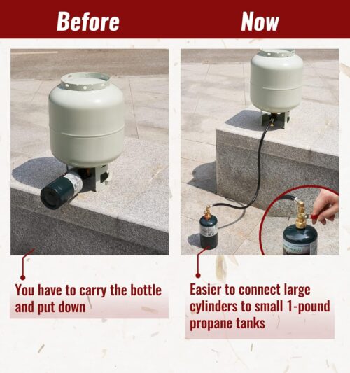 How to connect a 3 Feet Propane Refill Adapter Hose with Gauge & ON/OFF Control Valve to a tank.