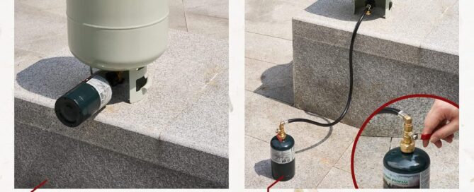 How to connect a 3 Feet Propane Refill Adapter Hose with Gauge & ON/OFF Control Valve to a tank.