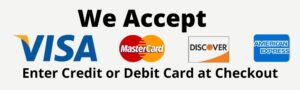 We accept Visa, Mastercard, Discover, American Express.