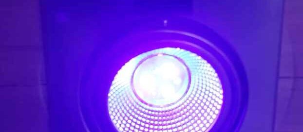 Purple light from a recessed fixture.