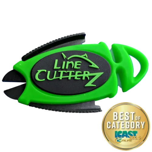 Green line cutter tool with black blade.