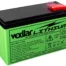 Compact battery with attached fuse, white background.