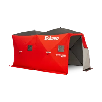 No-Trip Door Full panel door zips open from ice level, leaving nothing to catch a boot on or duck under when entering or exiting the shelter. Packability Offers all the features of larger full door shelters without the bulk. Fully-Insulated Eskimo IQ™ (Insulated Quilted) fabric retains heat and reduces condensation. Self-Tapping Ice Anchors Large grip, with a sharp, self-tapping point and easy to use screw-in style that makes installation by hand a breeze. In-Skirt Grommets Anchor the shelter to the ice through the skirt without any extra straps or pieces. Mesh Storage Pockets Built-in storage pockets along the walls for keeping essential fishing gear handy. Removable Window Panels Adjust shelter ventilation with detachable and replaceable hook-and-loop window panels.