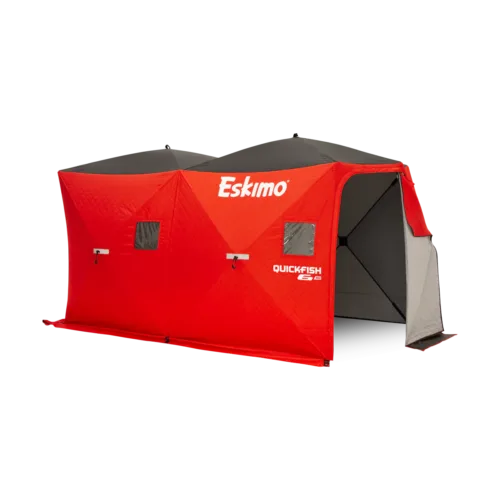 No-Trip Door Full panel door zips open from ice level, leaving nothing to catch a boot on or duck under when entering or exiting the shelter. Packability Offers all the features of larger full door shelters without the bulk. Fully-Insulated Eskimo IQ™ (Insulated Quilted) fabric retains heat and reduces condensation. Self-Tapping Ice Anchors Large grip, with a sharp, self-tapping point and easy to use screw-in style that makes installation by hand a breeze. In-Skirt Grommets Anchor the shelter to the ice through the skirt without any extra straps or pieces. Mesh Storage Pockets Built-in storage pockets along the walls for keeping essential fishing gear handy. Removable Window Panels Adjust shelter ventilation with detachable and replaceable hook-and-loop window panels.