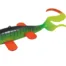 Vibrant green and orange twin tail fishing lure
