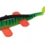 Green striped swimbait with curly red tail
