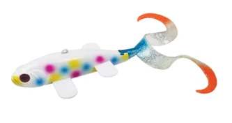 The Pseudo Sucker Spearing Decoy is a new concept in spearing decoys that utilizes a soft plastic tail for added action and realism. The head of the decoy is sculpted to imitate a lifelike sucker and is available in six holographic colors. Available in both single and double tail options, the Pseudo Sucker is the ultimate spearing decoy. Size: Total of 7 inches; 4 inch body and 3 inch tail