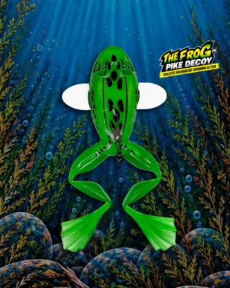 Trigger the retreat and dominate the depths. Tired of lures that move in a predictable, straight line? The Frog is a precision-modified subsurface lure designed for anglers who need a more realistic, erratic presentation to fool pressured fish. Unlike standard frog lures that simply drag forward through the water, the The Frog features a custom-cut silicone body and integrated side wings. This unique engineering allows the lure to dive upwards and backwards during the retrieve—perfectly mimicking the natural, panicked "kick" of a real frog attempting to escape a predator. How It Works The The Frog is designed to stay in the strike zone longer by moving with an evasive, life-like action: Submerge: Cast the lure and allow it to reach your desired depth beneath the surface. Snap: Give your rod tip a sharp, short twitch to engage the custom-integrated side wings. Retreat: Watch as the lure "climbs" upward and kicks backward, replicating a frog’s defensive swimming stroke. Connect: Keep a tight line as the erratic movement triggers a reaction strike from following predators!
